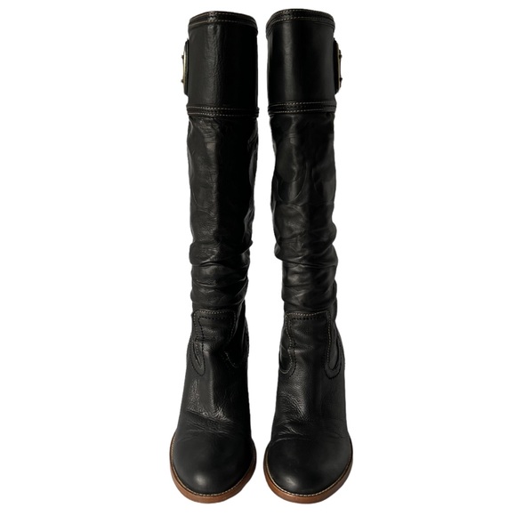 Coach Merridth Tall Logo Heeled Leather Boot in Black | 8.5 - Picture 5 of 11
